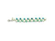 Sterling Silver Fw Cultured Button Pearl Dyed Howlite Turquoise Bracelet