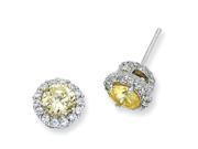 Sterling Silver Canary White Cz Round Post Earrings