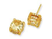 Gold Plated Sterling Silver 8mm Canary Cz Stud Earrings