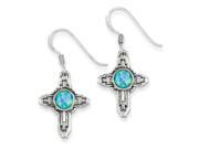 Sterling Silver Antiqued Created Opal Cross Earrings Sterling Silver Antiqued Created Opal Cross Earrings