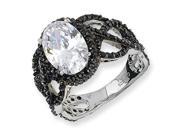 Black Plated Sterling Silver Fancy Oval Black Wht Cz Ring Size 7