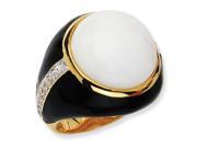 Gold Plated Sterling Silver Blk Enam Simulated Wht Agate Cz Ring Size 6