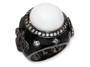 Black Plated Sterling Silver Enamel Simulated White Agate Cz Ring Size 6