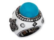 Black Plated Sterling Silver Enamel Simulated Turquoise Cz Ring Size 7