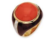 Gold Plated Sterling Silver Brn Enam Simulated Red Coral Cz Ring Size 7