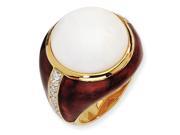 Gold Plated Sterling Silver Brn Enam Simulated Wht Agate Cz Ring Size 7