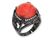Black Plated Sterling Silver Simulated Red Coral Cz Ring Size 8