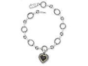 Sterling Silver W 14k 1 4ct. Black Diamond Heart 8in Link Bracelet