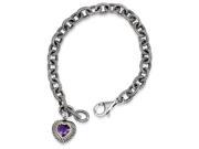 Sterling Silver W 14ky 5.24amethyst Heart 7.5in Link Bracelet