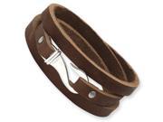 Stainless Steel Brown Leather Wrap Bracelet