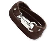 Stainless Steel Dark Brown Leather Wrap Bracelet