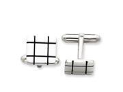 Sterling Silver And Black Enamel Grooved Design Square Cuff Links