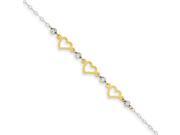 14k Two Tone Oval Link Diamond Cut Beads And Heart Bracelet