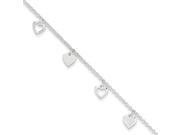 Sterling Silver 9 Polished Heart W 1in Ext. Anklet