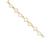 14k Flat Diamond Cut Open Hearts Bracelet