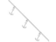 Sterling Silver Polished Anchors W 1in Ext. Anklet