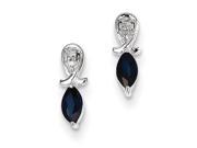 Sterling Silver Rhodium Plated Dia. Sapphire Marquise Post Earrings