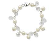 Silver Tone Glass Pearl Crystal Beads 7.25in Bracelet