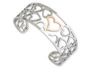 Stainless Steel Polished Rose Ip Plated Hearts Cuff Bangle