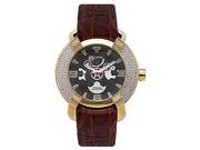 Aqua Master 96 Model Gold PVD Bezel Red Leather Strap Diamond Watch With Skeleton Dial
