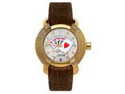 Aqua Master 96 Model Gold PVD Bezel with Brown Leather Strap Diamond Watch With Hearts Poker Dial