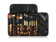 Zodaca 12 piece Professional Cosmetic Makeup Brushes Set with Black Brown Leopard Pouch Bag