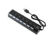 Insten Black 7 port USB Hub with On Off Switch and Built in Cable Cord