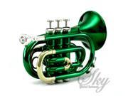 Sky Band Approved Green Lacquer Brass Bb Pocket Trumpet with Case Cloth Gloves and Valve Oil Guarantee Top Quality Sound Green