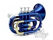 Sky Band Approved Ocean Blue Lacquer Brass Bb Pocket Trumpet with Case Cloth Gloves and Valve Oil Guarantee Top Quality Sound Blue