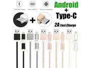 AMT 2 in 1 Micro USB Connector Type C Android Charging Cable Nylon Braided Data Sync Cord
