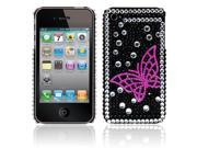 Butterfly Bling Rhinestone Hard Plastic Back Cover Case for iPhone 4S 4G Black