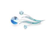 Glamorousky High Quality Flower Buds and Leaves Brooch with Blue Swarovski Element Crystals and Crystal Glass