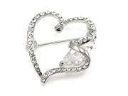 Glamorousky High Quality Elegant Heart Brooch with Silver Swarovski Element Crystal
