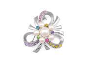 Glamorousky High Quality Ribbon Brooch with Multi color Swarovski Element Crystals and White Fashion Pearl