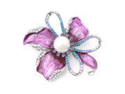 Glamorousky High Quality Flower Brooch with Silver and Blue Swarovski Element Crystals and White Fashion Pearl