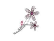 Glamorousky High Quality Twin Flower Brooch with Purple and Silver Swarovski Element Crystals