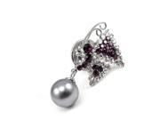 Glamorousky High Quality Elegant Butterfly Brooch with Silver and Purple Swarovski Element Crystal and Fashion Pearl