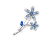 Glamorousky High Quality Twin Flower Brooch with Blue and Silver Swarovski Element Crystals