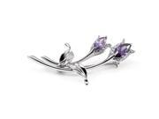 Glamorousky High Quality Elegant Flower Brooch with Silver and Purple Swarovski Element Crystals