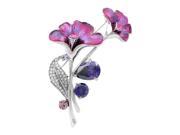 Glamorousky High Quality Bluish Purple Flower Brooch with Silver Pink Swarovski Element Crystals and Purple CZ