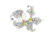 Glamorousky High Quality Flower Brooch with Multi color Swarovski Element Crystals and Fashion Pearl