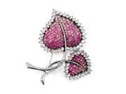 Glamorousky High Quality Elegant Leaf Brooch with Pink Swarovski Element Crystal