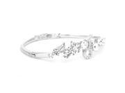 Glamorousky High Quality Elegant Flower Bangle with Silver Swarovski Element Crystals Length 6.5cm About 2.6 inch
