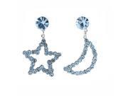 Glamorousky High Quality Star Moon Earrings with Light Blue Swarovski Element Crystals and CZ bead