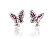 Glamorousky High Quality Elegant Butterfly Earring with Purple and Silver Swarovski Element Crystals Non Piercing Earrings