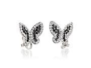 Glamorousky High Quality Elegant Butterfly Earring with Black and Silver Swarovski Element Crystals Non Piercing Earrings