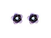 Glamorousky High Quality Purple Flower Earrings with Grey Fashion Pearl