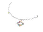 Glamorousky High Quality Elegant Square charms and Small Bell Anklet with Multi color Swarovski Element Crystals Length 26cm About 10.2 inch