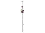 Glamorousky High Quality Belly Ring with Green Leaf and Purple Swarovski Element Crystals