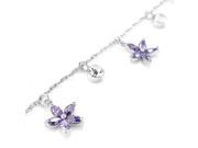 Glamorousky High Quality Elegant Flower Anklet with Silver and Purple Swarovski Element Crystals Length 20cm About 7.9 inch